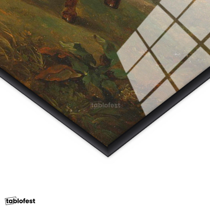 Siyah Renk Metal Çerçeveli Tamperli Cam Tablo George Stubbs Atlar Fırtınalı Bulut Manzarası Ressam Tablosu Duvar Dekoru