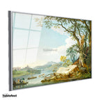 Gümüş Renk Metal Çerçeveli Tamperli Cam Tablo Paul Sandby Windsor Kalesi Nehir Kenarı Piknik Ressam Tablosu Duvar Dekoru