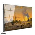 Gümüş Renk Metal Çerçeveli Tamperli Cam Tablo Ippolito Caffi Sultanahmet Meydanı Obelisk Minare Ressam Tablosu Dekoru