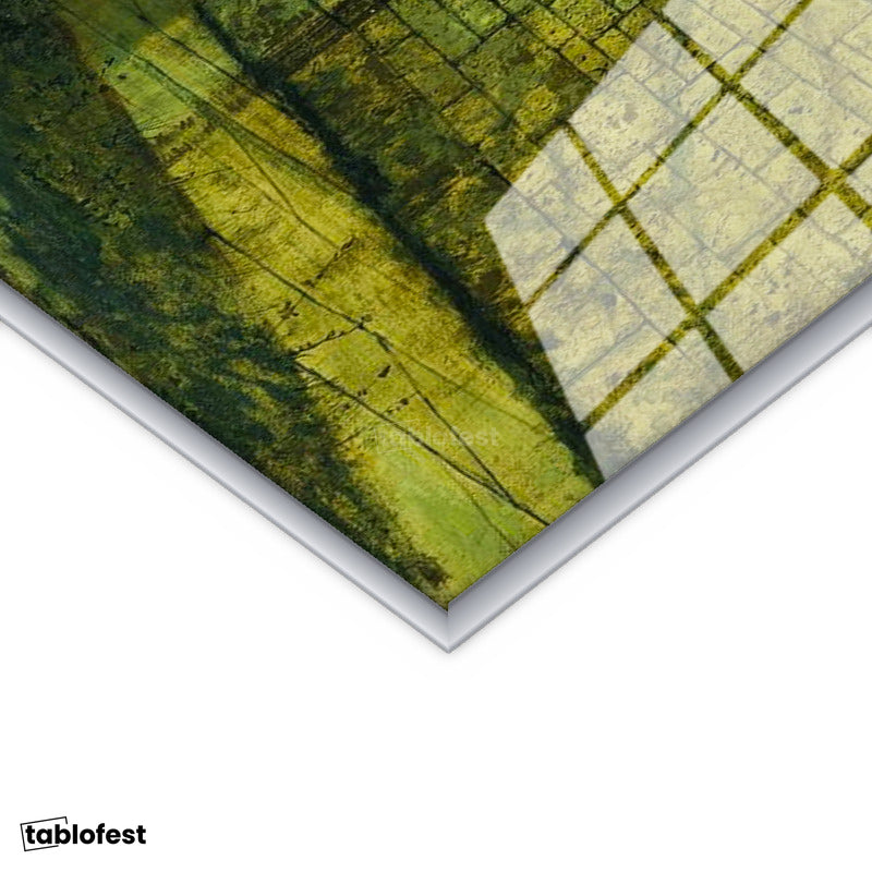 Gümüş Renk Metal Çerçeveli Tamperli Cam Tablo J.A. Grimshaw Yağmurlu Yol Gece Mehtaplı Figürler Ressam Tablosu Dekoru