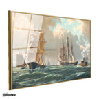 Altın Renk Metal Çerçeveli Tamperli Cam Tablo John Stobart Denizde Yelkenliler Buharlı Ressam Tablosu Duvar Dekoru