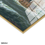 Altın Renk Metal Çerçeveli Tamperli Cam Tablo John Stobart Denizde Yelkenliler Buharlı Ressam Tablosu Duvar Dekoru