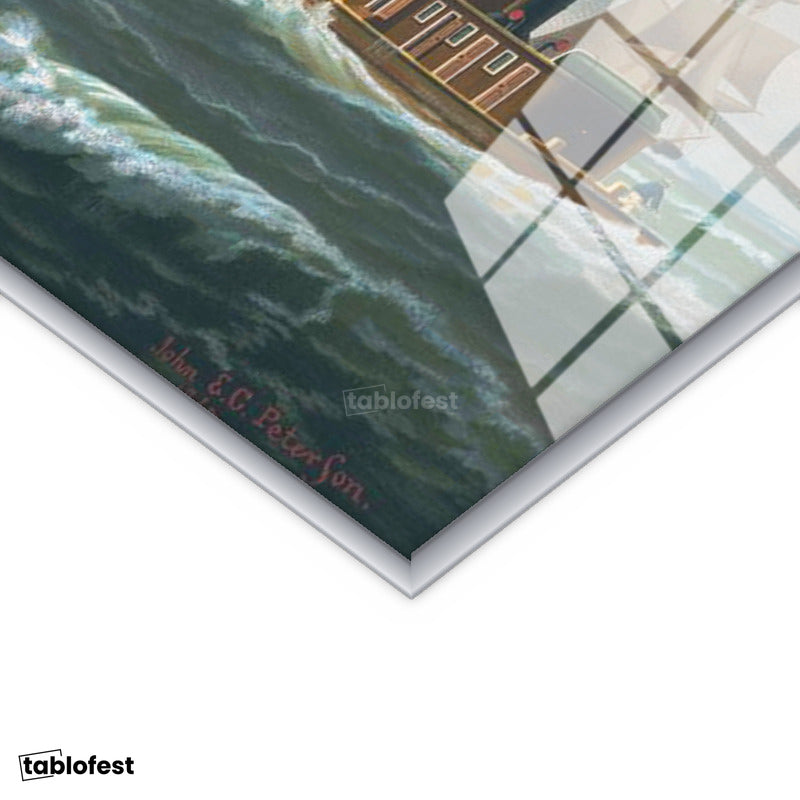 Gümüş Renk Metal Çerçeveli Tamperli Cam Tablo John Stobart Denizde Yelkenliler Buharlı Ressam Tablosu Duvar Dekoru