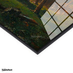 Siyah Renk Metal Çerçeveli Tamperli Cam Tablo Albert Bierstadt Yosemite Vadisi Şelale ve Göl Işık Ressam Tablosu Dekoru