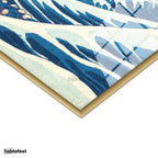 Altın Renk Metal Çerçeveli Tamperli Cam Tablo Hokusai Büyük Dalga Kanagawa Fuji Dağı Ukiyo-e Ressam Tablosu Duvar Dekoru