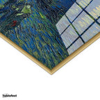 Altın Renk Metal Çerçeveli Tamperli Cam Tablo Van Gogh Rhone Üzerinde Yıldızlı Gece Rıhtım Ressam Tablosu Duvar Dekoru