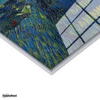 Gümüş Renk Metal Çerçeveli Tamperli Cam Tablo Van Gogh Rhone Üzerinde Yıldızlı Gece Rıhtım Ressam Tablosu Duvar Dekoru