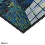 Siyah Renk Metal Çerçeveli Tamperli Cam Tablo Van Gogh Rhone Üzerinde Yıldızlı Gece Rıhtım Ressam Tablosu Duvar Dekoru