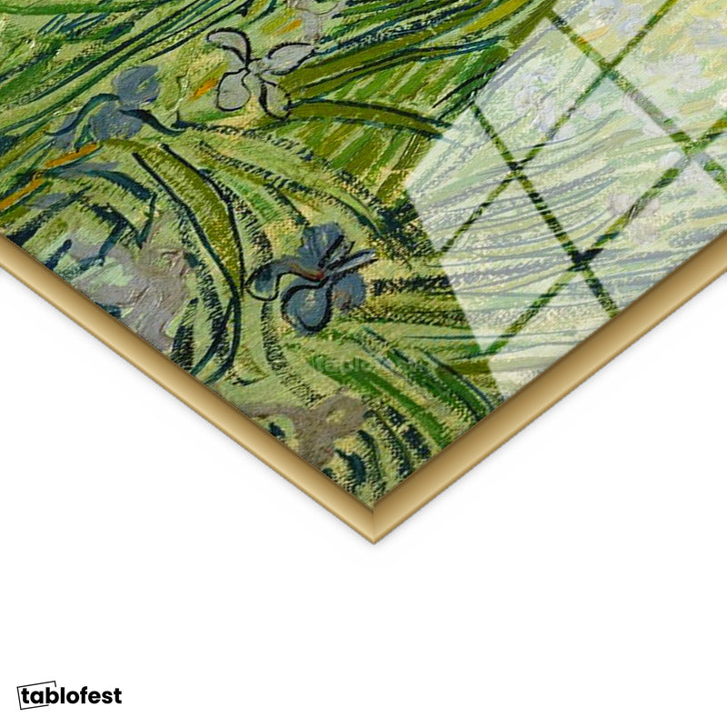 Altın Renk Metal Çerçeveli Tamperli Cam Tablo Van Gogh Buğday Tarlası Köy Ressam Tablosu Duvar Dekoru