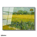 Gümüş Renk Metal Çerçeveli Tamperli Cam Tablo Van Gogh Buğday Tarlası Köy Ressam Tablosu Duvar Dekoru