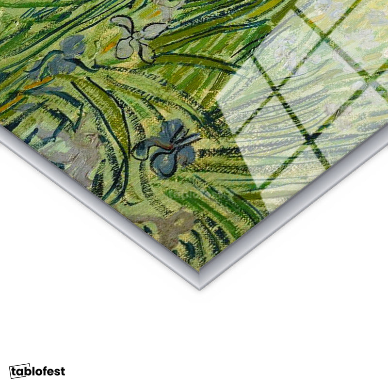 Gümüş Renk Metal Çerçeveli Tamperli Cam Tablo Van Gogh Buğday Tarlası Köy Ressam Tablosu Duvar Dekoru