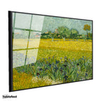 Siyah Renk Metal Çerçeveli Tamperli Cam Tablo Van Gogh Buğday Tarlası Köy Ressam Tablosu Duvar Dekoru