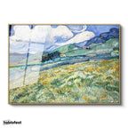 Altın Renk Metal Çerçeveli Tamperli Cam Tablo Van Gogh Buğday Tarlası Yokuş Yukarı Ressam Tablosu Duvar Dekoru