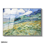 Gümüş Renk Metal Çerçeveli Tamperli Cam Tablo Van Gogh Buğday Tarlası Yokuş Yukarı Ressam Tablosu Duvar Dekoru