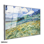 Gümüş Renk Metal Çerçeveli Tamperli Cam Tablo Van Gogh Buğday Tarlası Yokuş Yukarı Ressam Tablosu Duvar Dekoru