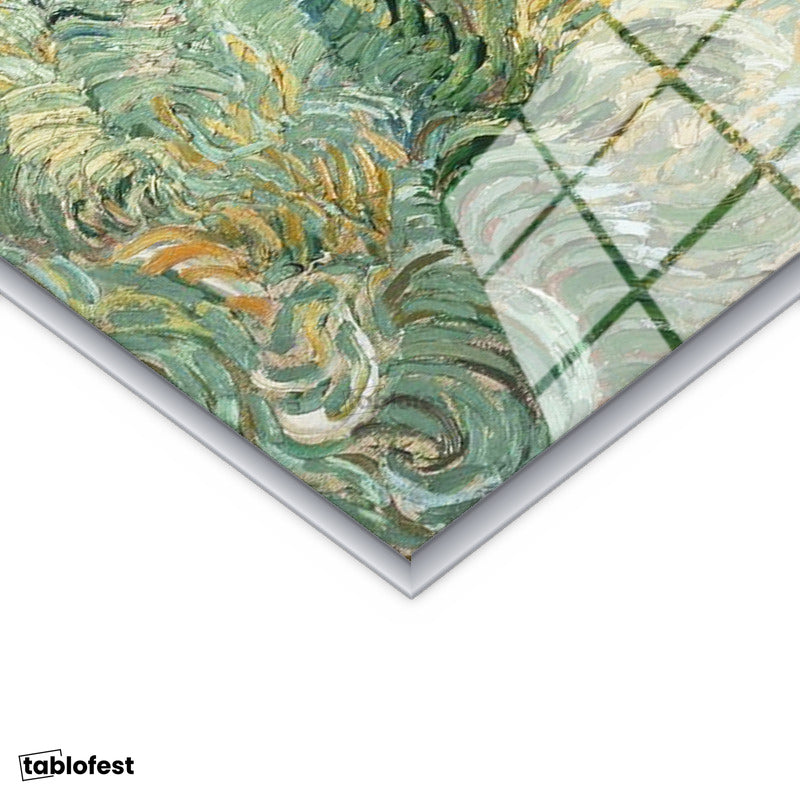 Gümüş Renk Metal Çerçeveli Tamperli Cam Tablo Van Gogh Buğday Tarlası Yokuş Yukarı Ressam Tablosu Duvar Dekoru