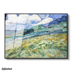 Siyah Renk Metal Çerçeveli Tamperli Cam Tablo Van Gogh Buğday Tarlası Yokuş Yukarı Ressam Tablosu Duvar Dekoru