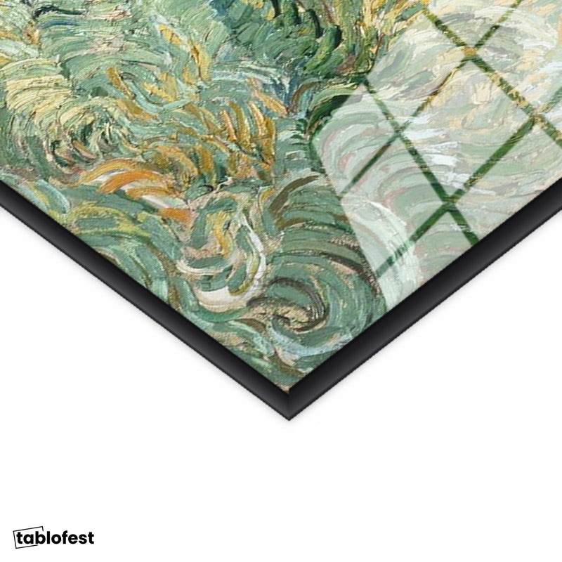 Siyah Renk Metal Çerçeveli Tamperli Cam Tablo Van Gogh Buğday Tarlası Yokuş Yukarı Ressam Tablosu Duvar Dekoru