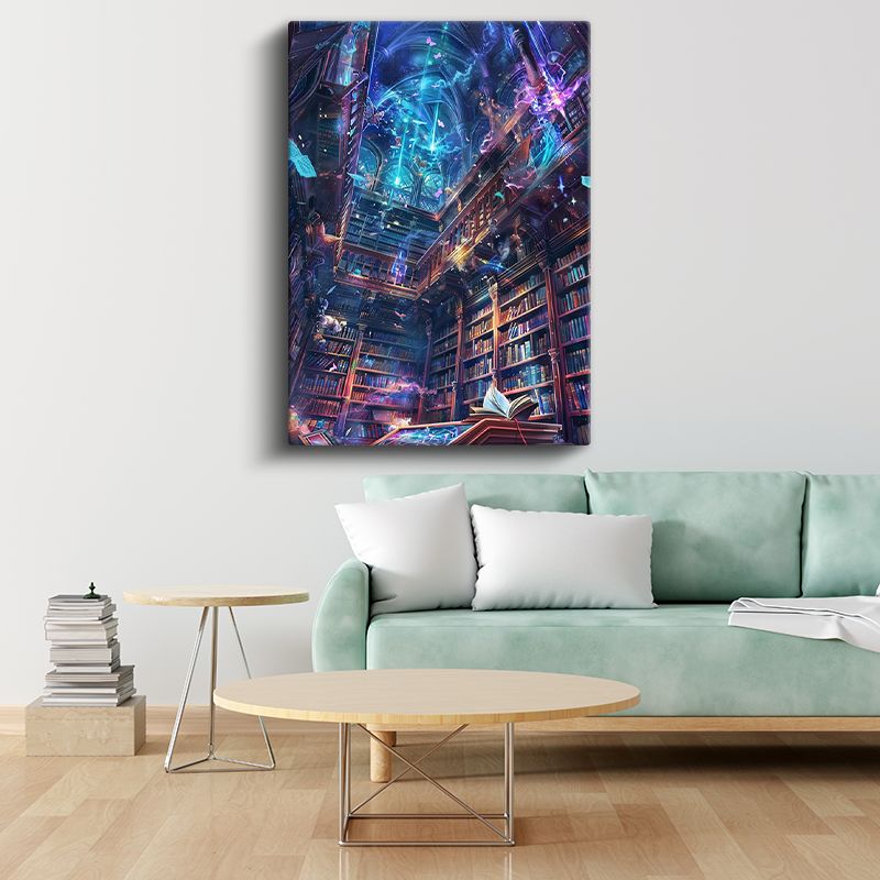 Büyülü Kütüphane - Işıltılı Kitaplar Diyarı Anime Kanvas Tablo