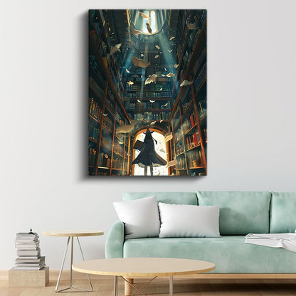 Uçuşan Sayfalar - Mistik Kütüphane Serisi Anime Kanvas Tablo