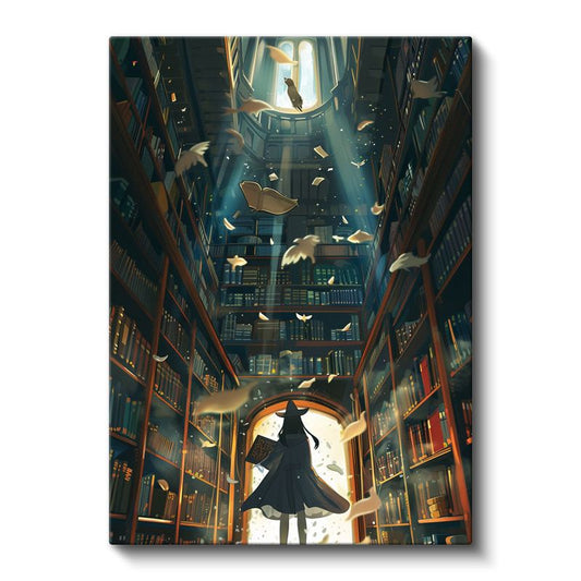 Uçuşan Sayfalar - Mistik Kütüphane Serisi Anime Kanvas Tablo