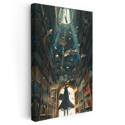 Uçuşan Sayfalar - Mistik Kütüphane Serisi Anime Kanvas Tablo
