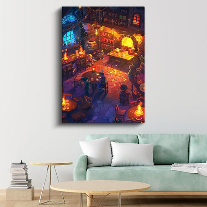 Fantastik Meyhane - Sıcak Işıklar Altında Anime Kanvas Tablo