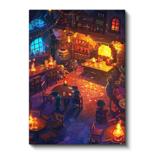 Fantastik Meyhane - Sıcak Işıklar Altında Anime Kanvas Tablo