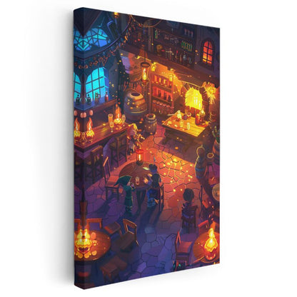 Fantastik Meyhane - Sıcak Işıklar Altında Anime Kanvas Tablo