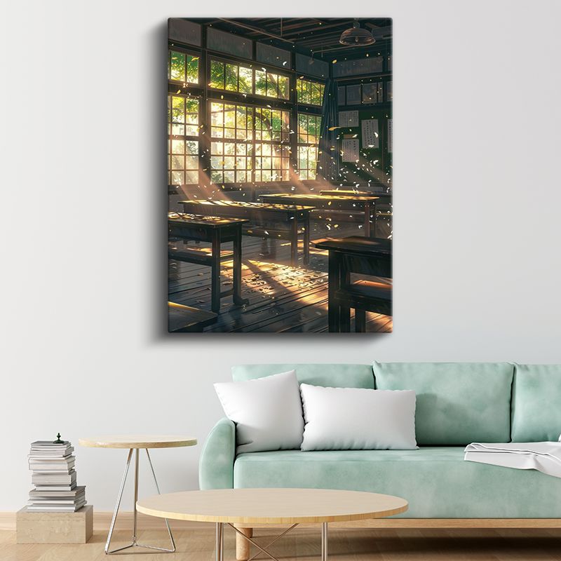 Nostaljik Sınıf - Altın Işık Huzmeleri Anime Kanvas Tablo