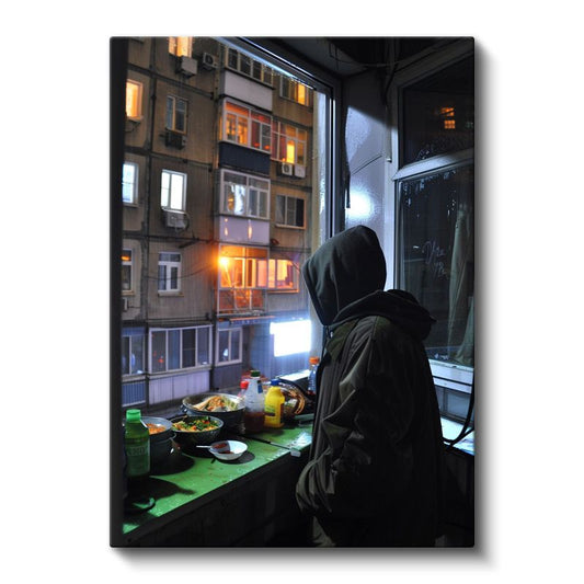 Şehir Manzarası - Gece Penceresi Anime Kanvas Tablo