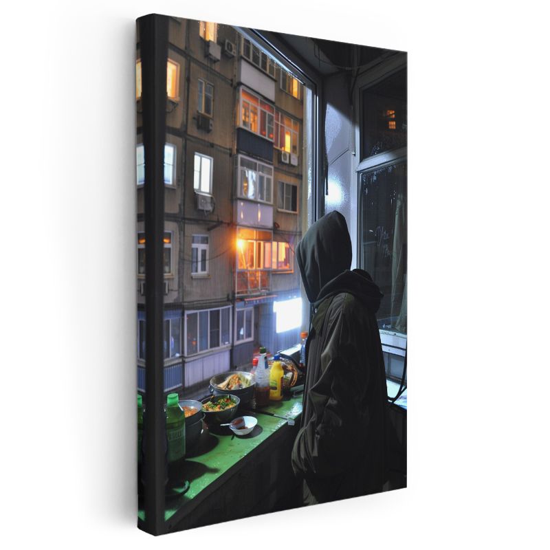 Şehir Manzarası - Gece Penceresi Anime Kanvas Tablo
