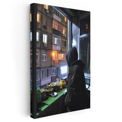 Şehir Manzarası - Gece Penceresi Anime Kanvas Tablo