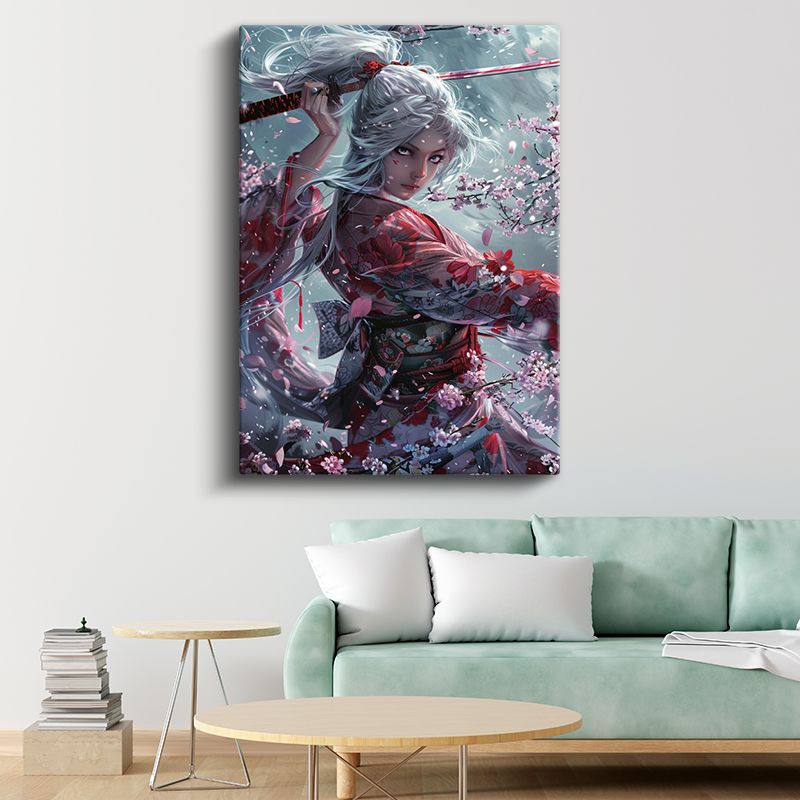 Kiraz Çiçekleri - Samuray Kız Portresi Anime Kanvas Tablo