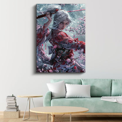 Kiraz Çiçekleri - Samuray Kız Portresi Anime Kanvas Tablo