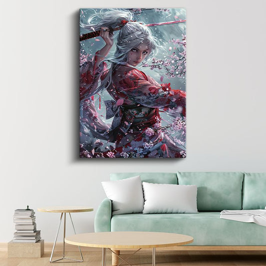 Kiraz Çiçekleri - Samuray Kız Portresi Anime Kanvas Tablo