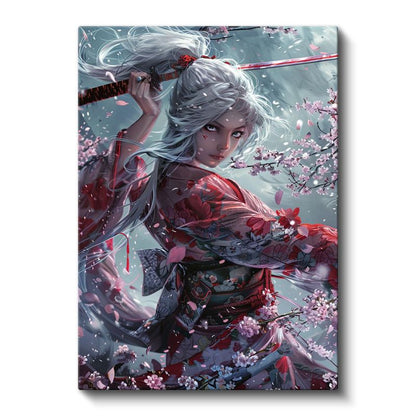 Kiraz Çiçekleri - Samuray Kız Portresi Anime Kanvas Tablo