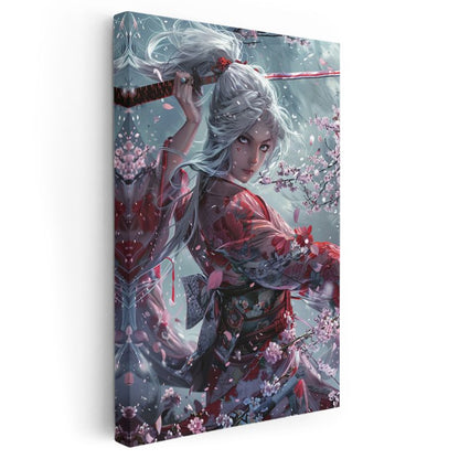 Kiraz Çiçekleri - Samuray Kız Portresi Anime Kanvas Tablo