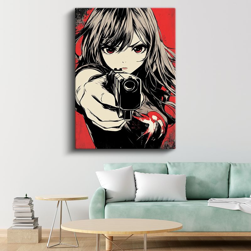 Kırmızı Silüet - Aksiyon Anime Kızı Anime Kanvas Tablo