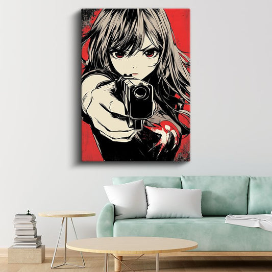 Kırmızı Silüet - Aksiyon Anime Kızı Anime Kanvas Tablo