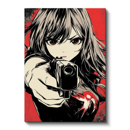 Kırmızı Silüet - Aksiyon Anime Kızı Anime Kanvas Tablo