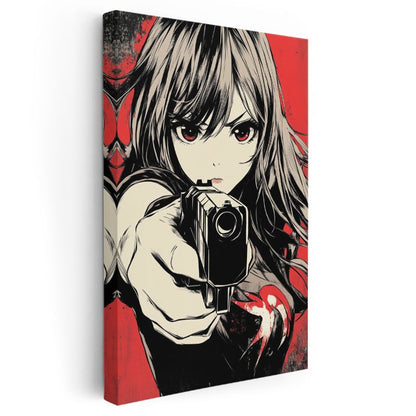 Kırmızı Silüet - Aksiyon Anime Kızı Anime Kanvas Tablo
