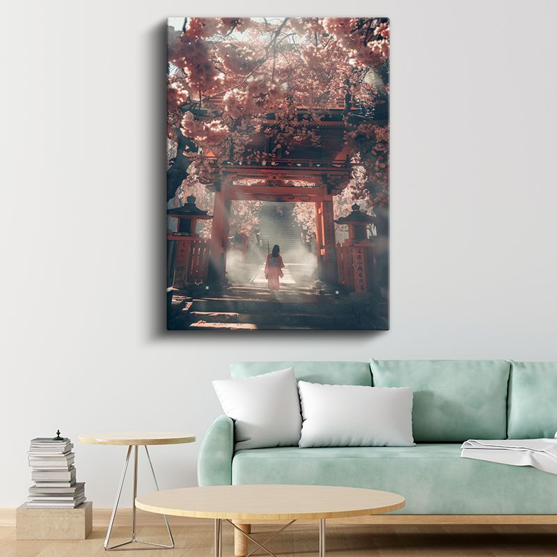 Kiraz Çiçekleri Tapınağı - Mistik Geçit Anime Kanvas Tablo