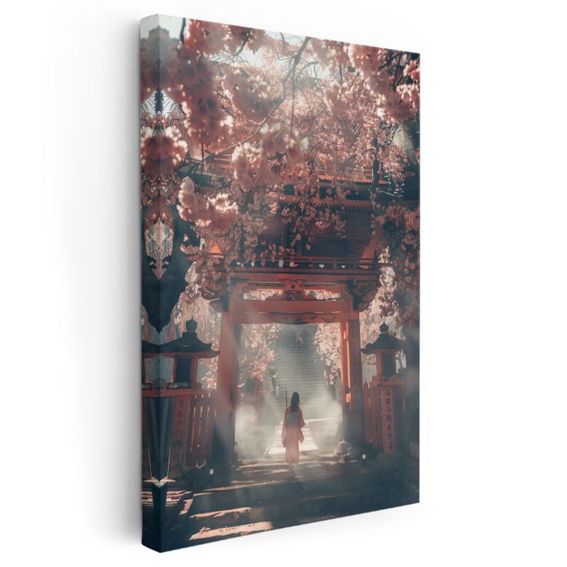 Kiraz Çiçekleri Tapınağı - Mistik Geçit Anime Kanvas Tablo