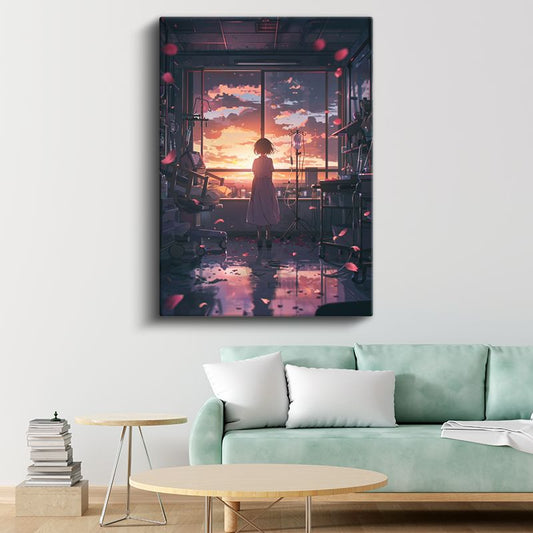 Hastane Odası - Gün Batımı Manzarası Anime Kanvas Tablo