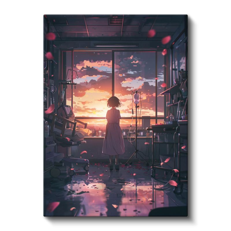Hastane Odası - Gün Batımı Manzarası Anime Kanvas Tablo