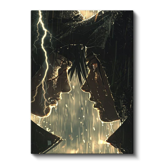 Yağmurda Karşılaşma - Dramatik An Anime Kanvas Tablo