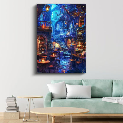 Büyücü Tavernası - Mavi Işıklar İçinde Anime Kanvas Tablo
