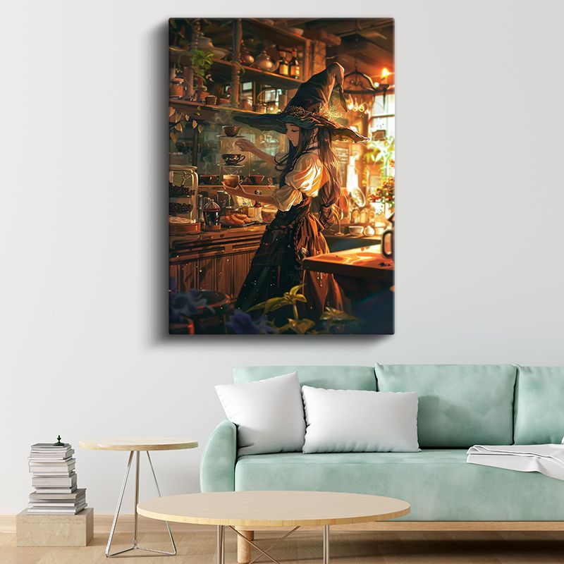 Cadı Kahvesi - Altın Işıltılı Atmosfer Anime Kanvas Tablo