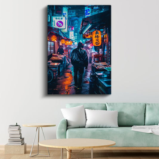 Gece Pazarı - Neon Sokaklar Anime Kanvas Tablo